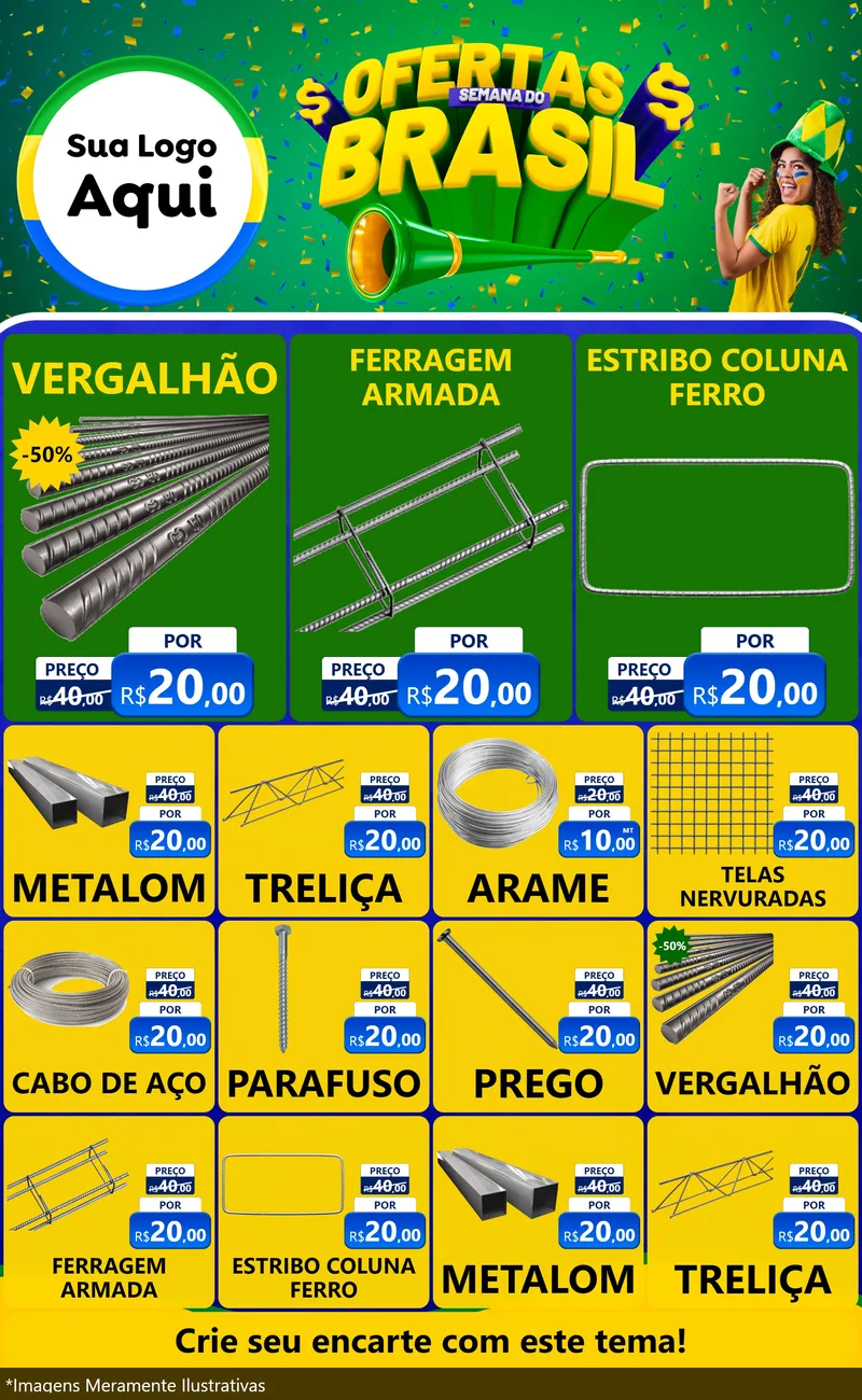 Modelo de Encarte para Encarte Grande com o tema Ofertas Semana do Brasil para Ferragens