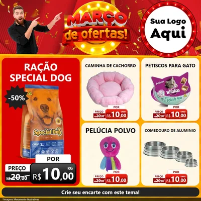 Modelo de Rede Social para Feed Facebook com o tema Março de Ofertas! para Pet Shop