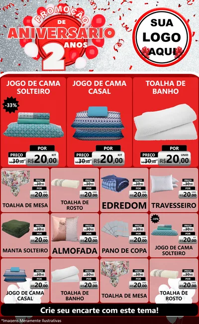 Modelo de Encarte para Encarte Grande com o tema Promoção de Aniversário - 2 Anos para Cama, Mesa e Banho