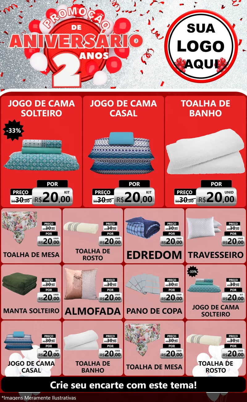 Modelo de Encarte para Encarte Grande com o tema Promoção de Aniversário - 2 Anos para Cama, Mesa e Banho