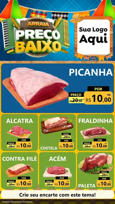 Modelo de Rede Social para Stories com o tema Arraiá de Preço Baixo - Junina para Açougue