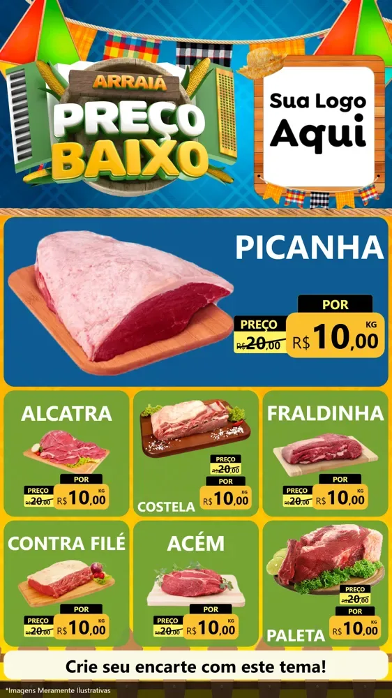 Modelo de Rede Social para Stories com o tema Arraiá de Preço Baixo - Junina para Açougue