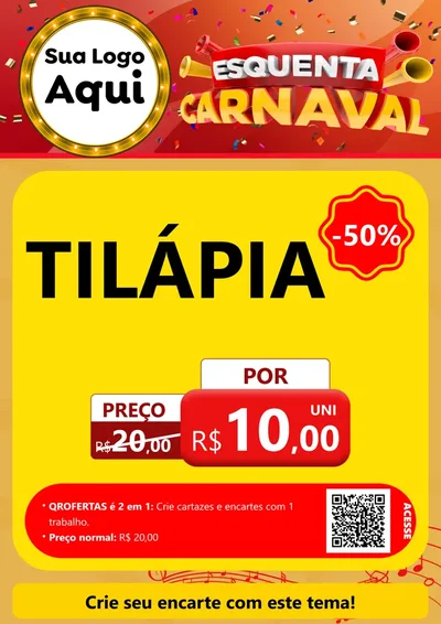 Modelo de Cartaz para Cartaz A4 Vertical com o tema Esquenta Carnaval para Peixaria