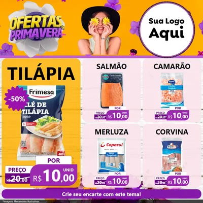 Modelo de Rede Social para Feed Facebook com o tema Ofertas Da Primavera para Peixaria