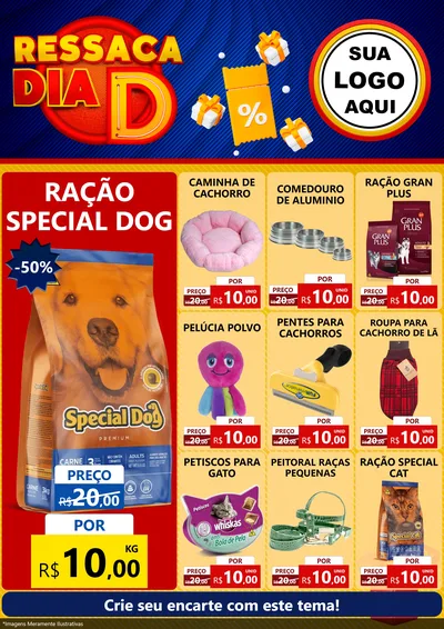 Modelo de Encarte para Encarte A4 Vertical com o tema Ressaca Dia D para Pet Shop