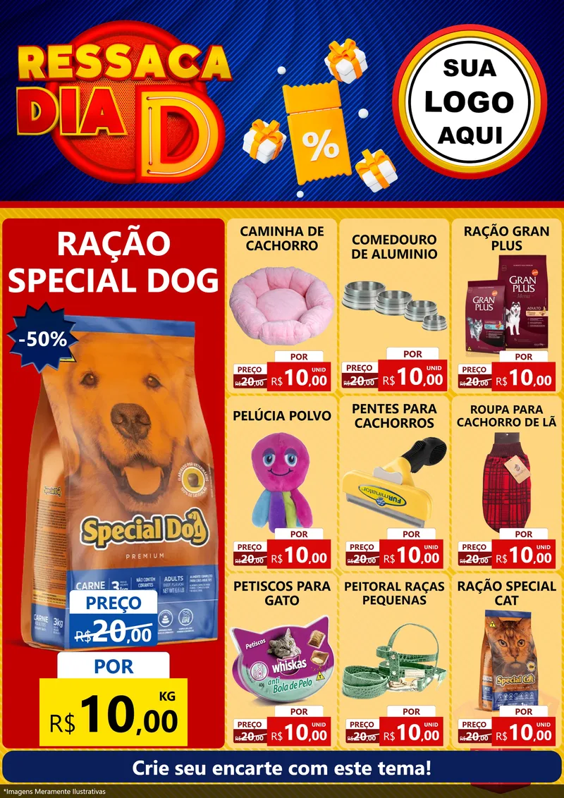 Modelo de Encarte para Encarte A4 Vertical com o tema Ressaca Dia D para Pet Shop