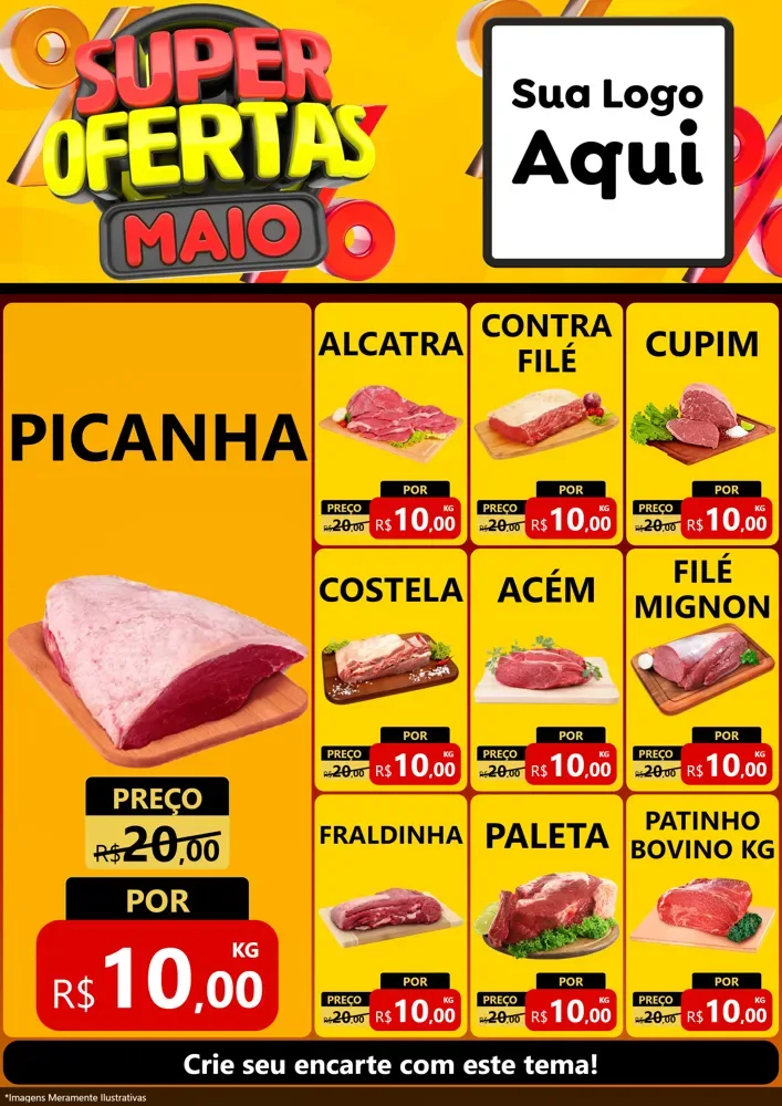 Modelo de Encarte para Encarte A4 Vertical com o tema Super Ofertas Maio para Açougue