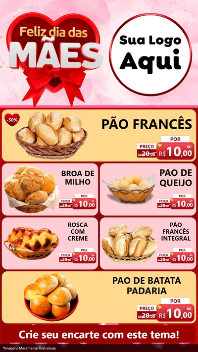 Modelo de TV para TV Vertical com o tema Feliz Dia Das Mães para Padaria