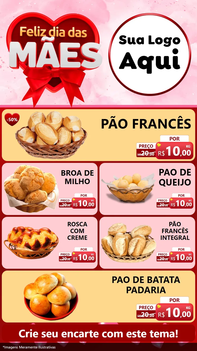 Modelo de TV para TV Vertical com o tema Feliz Dia Das Mães para Padaria