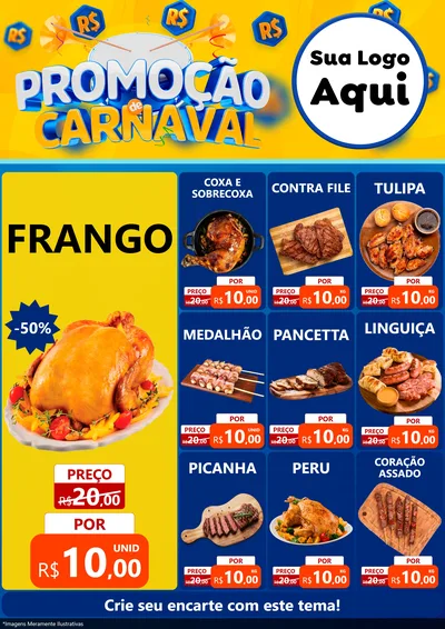 Modelo de Encarte para Encarte A4 Vertical com o tema Promoção de Carnaval para Assados