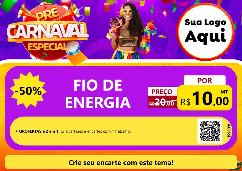 Modelo de Cartaz para Cartaz A4 Horizontal com o tema Pré-Carnaval Especial para Materiais Elétricos