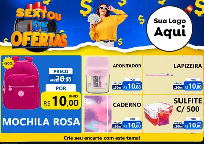 Modelo de Encarte para Encarte A4 Horizontal com o tema Sextou de Ofertas para Papelaria