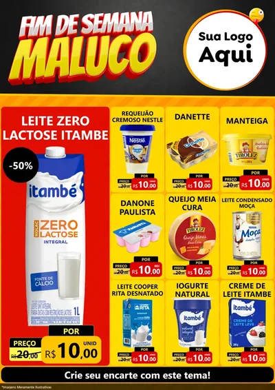 Modelo de Encarte para Encarte A4 Vertical com o tema Final de Semana Maluco para Frios e Laticínios