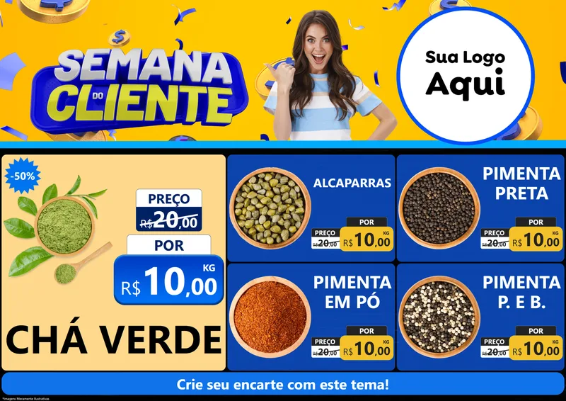 Modelo de Encarte para Encarte A4 Horizontal com o tema Semana do Cliente para Produtos Naturais