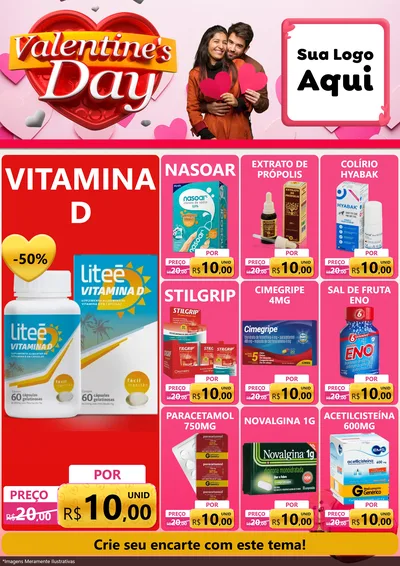 Modelo de Encarte para Encarte A4 Vertical com o tema Valentine's Day para Farmácia