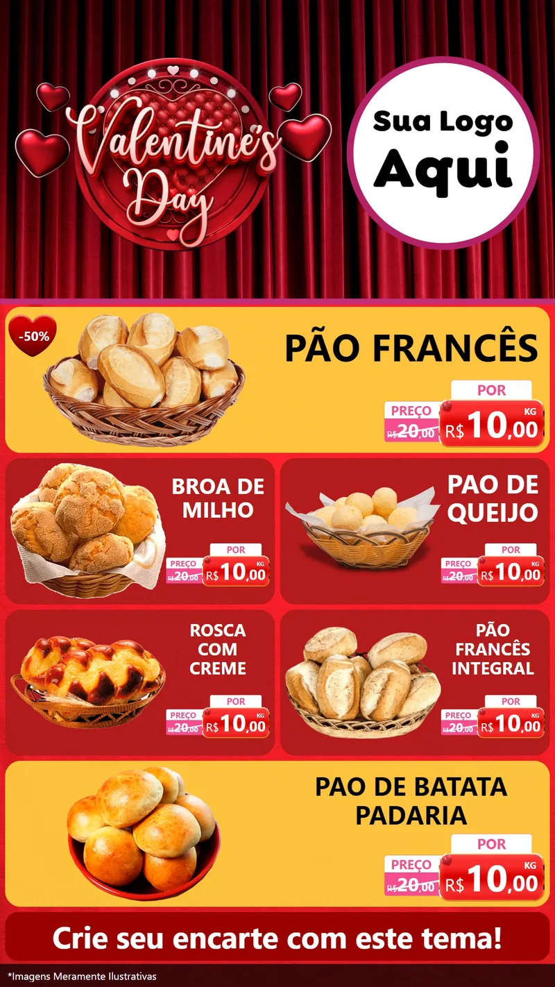 Modelo de TV para TV Vertical com o tema Valentine's Day para Padaria