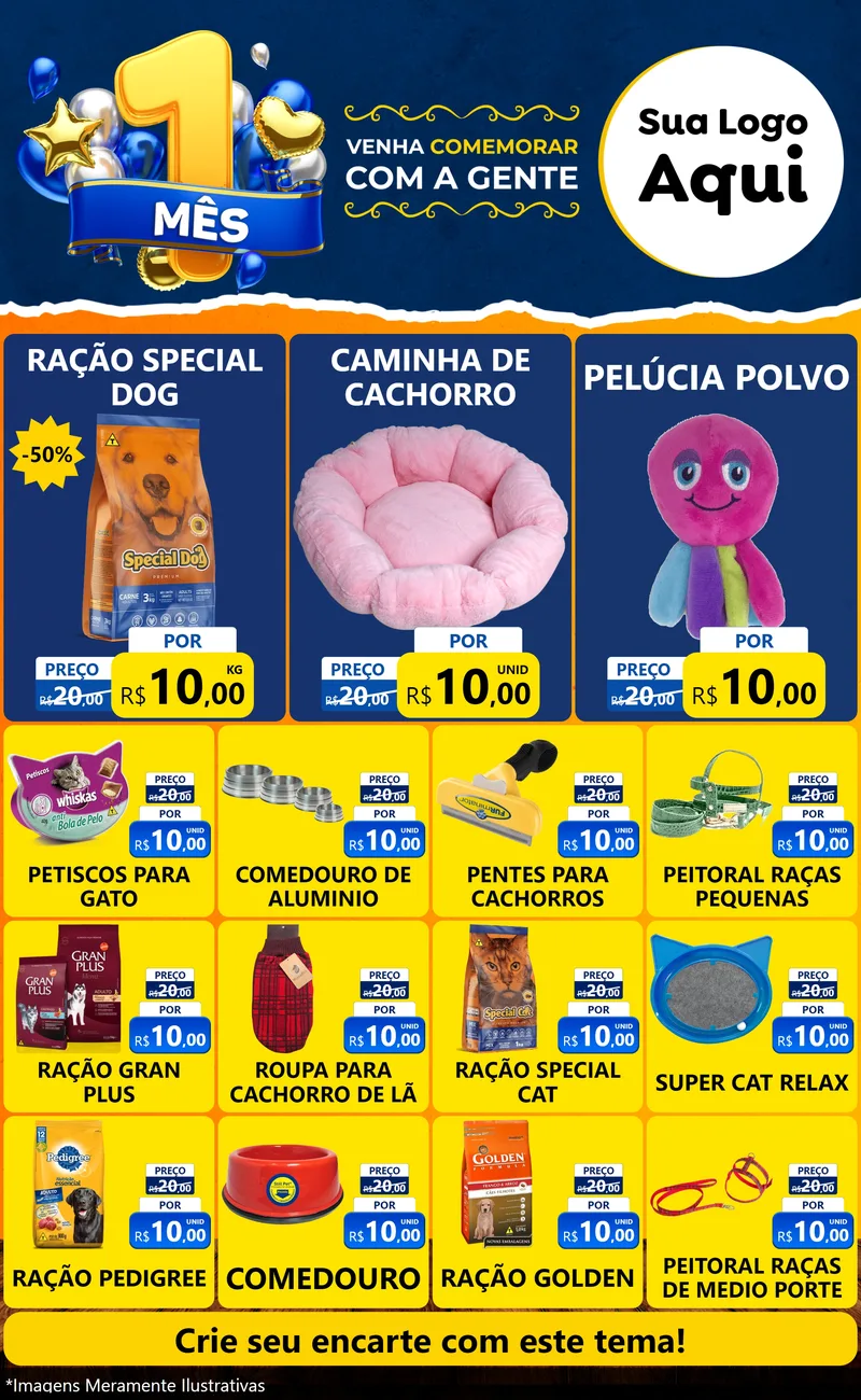 Modelo de Encarte para Encarte Grande com o tema Um Mês de Aniversário para Pet Shop