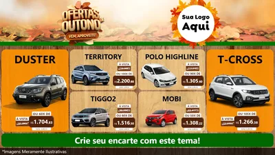 Modelo de TV para TV Horizontal com o tema Ofertas de Outono - Vem, Aproveite! para Concessionaria de Carros
