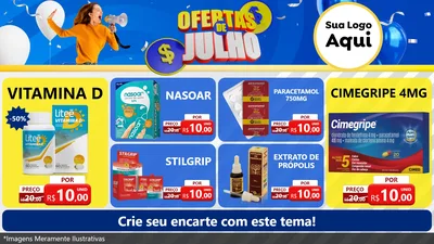 Modelo de TV para TV Horizontal com o tema Ofertas de Julho para Farmácia
