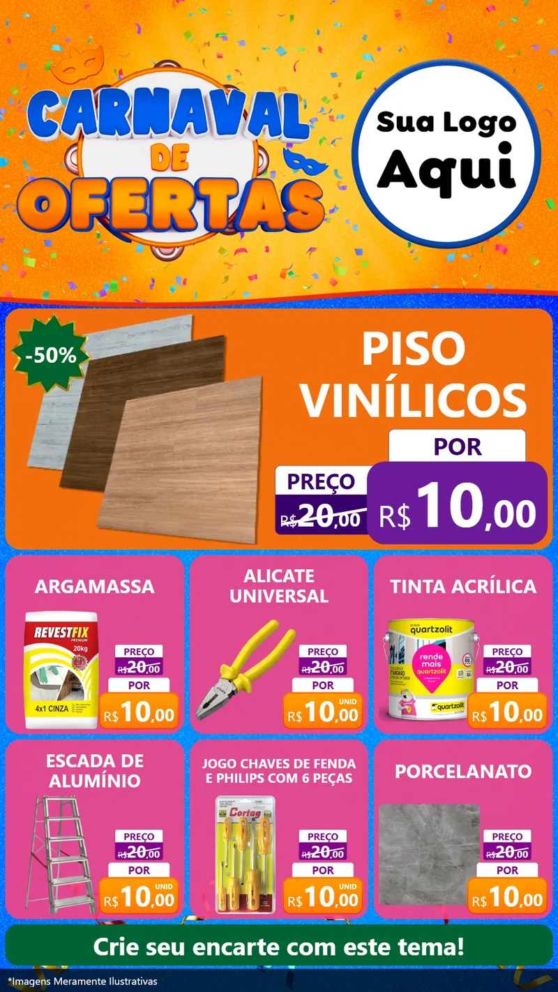 Modelo de Rede Social para Stories com o tema Carnaval de Ofertas para Material para Construção