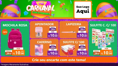 Modelo de TV para TV Horizontal com o tema Pré-Carnaval Com Economia para Papelaria
