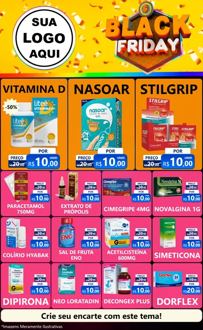 Modelo de Encarte para Encarte Grande com o tema Black Friday para Farmácia