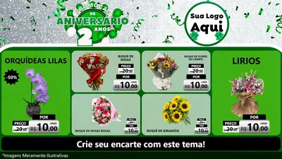 Modelo de TV para TV Horizontal com o tema Promoção de Aniversário - 2 Anos para Floricultura e jardim
