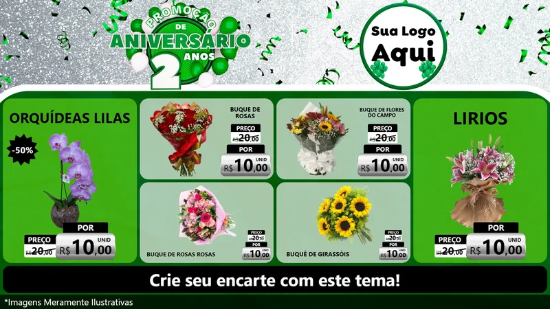 Modelo de TV para TV Horizontal com o tema Promoção de Aniversário - 2 Anos para Floricultura e jardim
