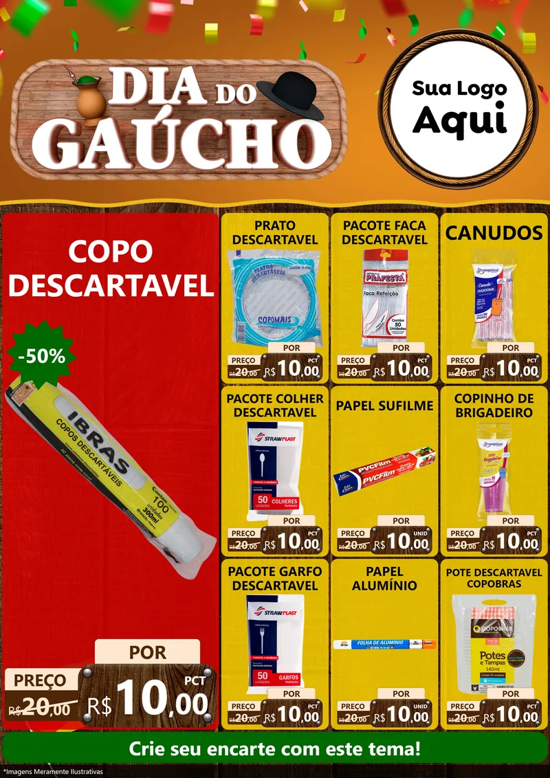 Modelo de Encarte para Encarte A4 Vertical com o tema Dia do Gaúcho para Embalagens