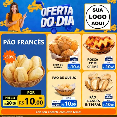 Modelo de Rede Social para Feed Facebook com o tema Oferta do Dia para Padaria