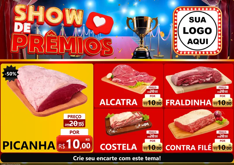 Modelo de Encarte para Encarte A4 Horizontal com o tema Show de Prêmios para Açougue