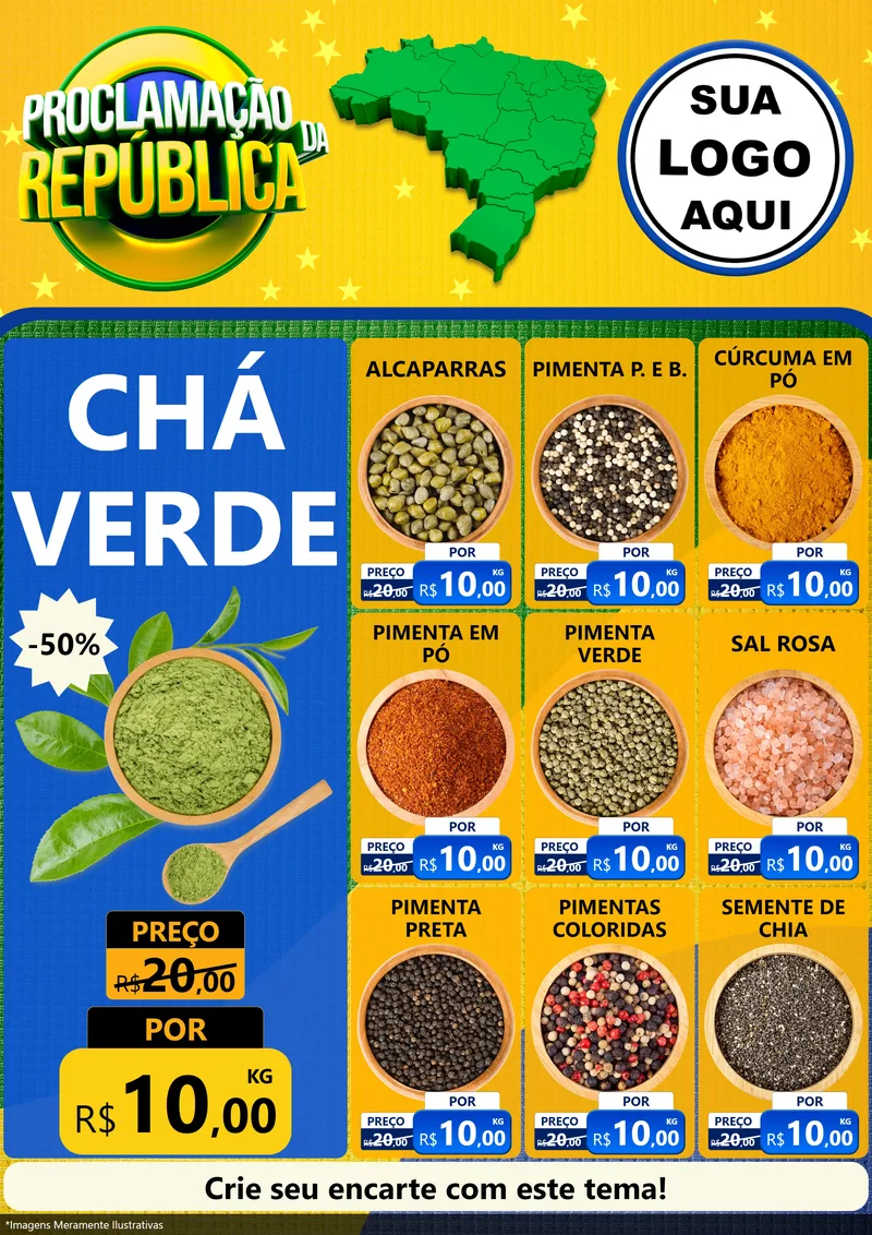 Modelo de Encarte para Encarte A4 Vertical com o tema Proclamação da República para Produtos Naturais