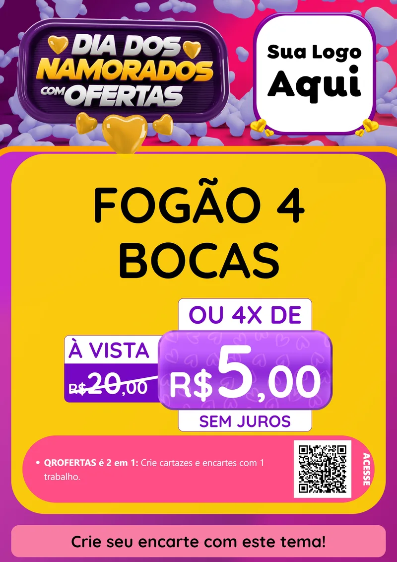 Modelo de Cartaz para Cartaz A4 Vertical com o tema Dia Dos Namorados Com Ofertas para Móveis e Eletro