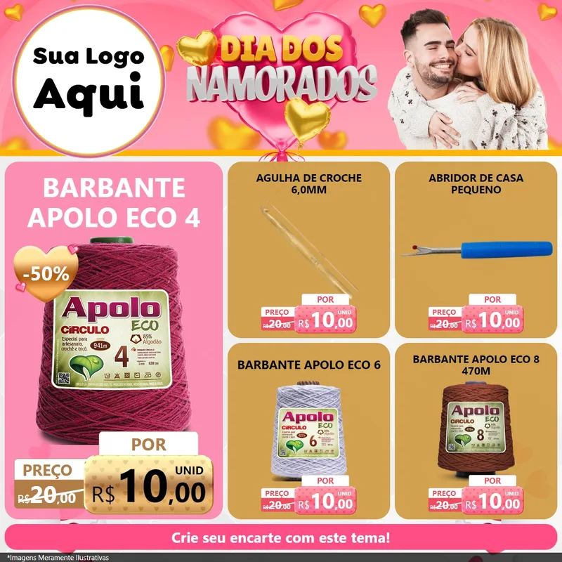 Modelo de Rede Social para Feed Facebook com o tema Dia dos Namorados para Armarinho e Aviamentos
