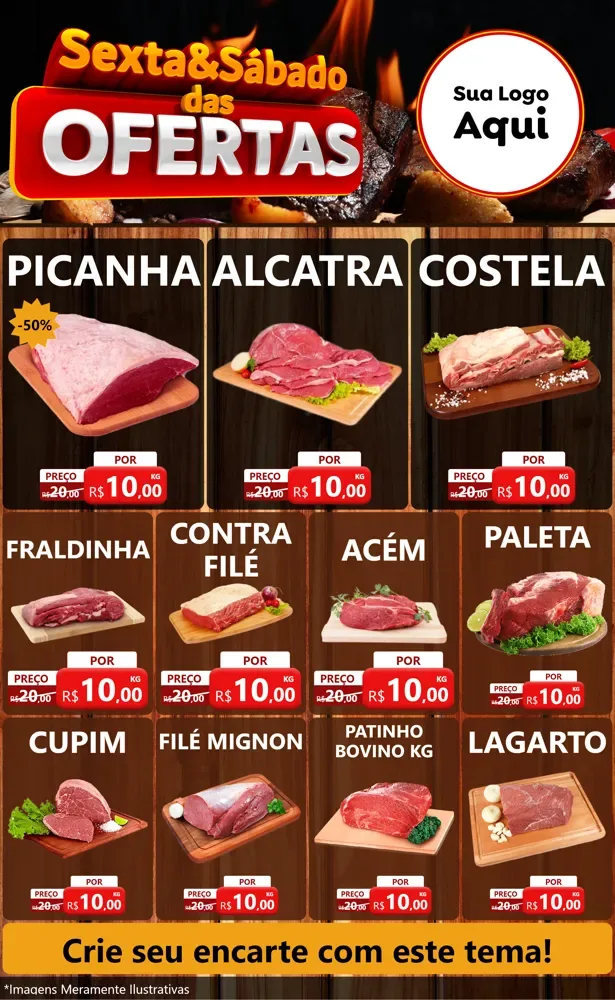 Modelo de Encarte para Encarte Grande com o tema Sexta e Sábado das Ofertas para Açougue