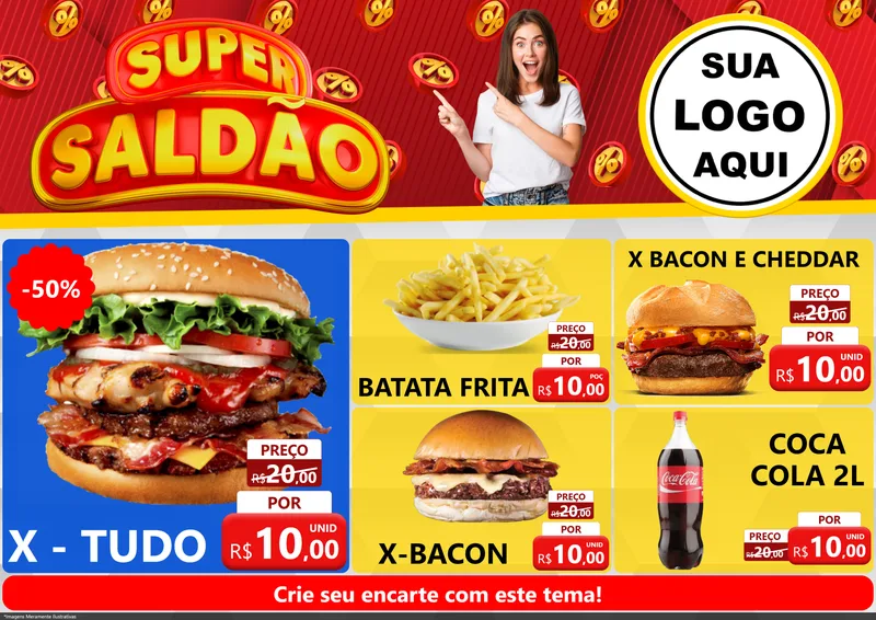Modelo de Encarte para Encarte A4 Horizontal com o tema Super Saldão para Hamburgueria