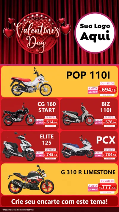 Modelo de TV para TV Vertical com o tema Valentine's Day para Concessionaria de Motos