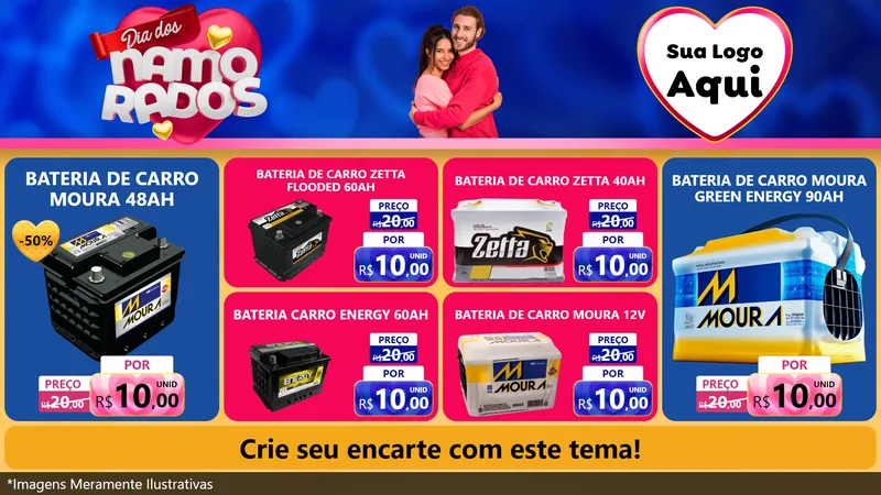 Modelo de TV para TV Horizontal com o tema Dia dos namorados para Baterias Elétricas