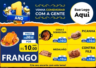 Modelo de Encarte para Encarte A4 Horizontal com o tema Um Ano de Aniversário para Assados