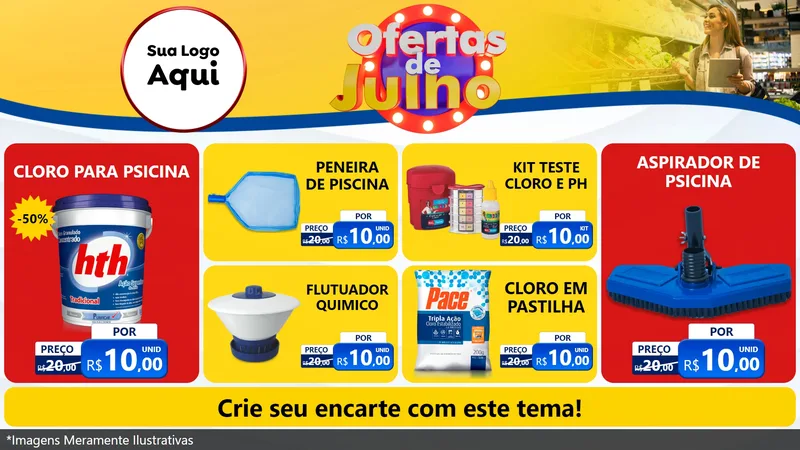 Modelo de TV para TV Horizontal com o tema Ofertas de Julho para Produtos para Piscina