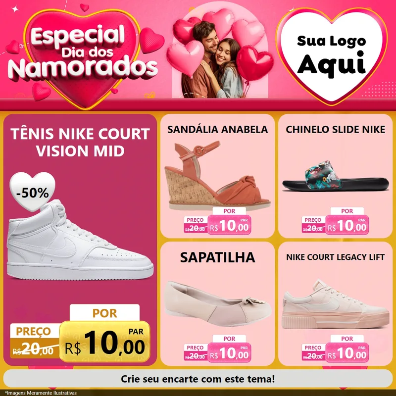 Modelo de Rede Social para Feed Facebook com o tema Especial Dia dos Namorados para Calçados