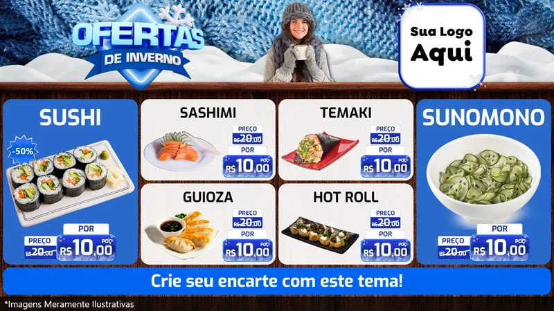 Modelo de TV para TV Horizontal com o tema Ofertas de Inverno para Comida japonesa