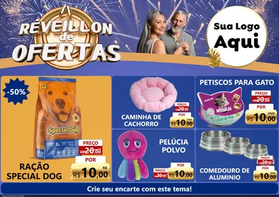 Modelo de Encarte para Encarte A4 Horizontal com o tema Réveillon de Ofertas para Pet Shop