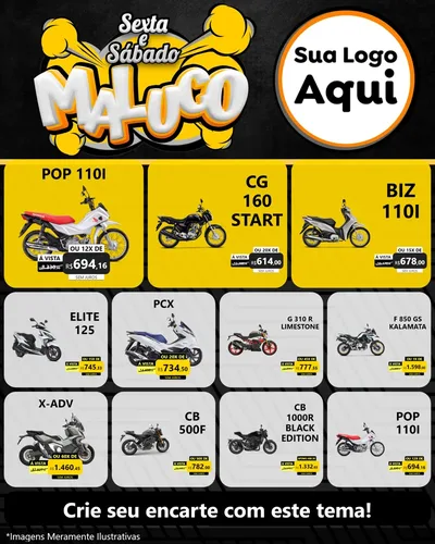 Modelo de Rede Social para Feed Instagram com o tema Sexta e Sábado Maluco para Concessionaria de Motos