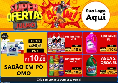 Modelo de Encarte para Encarte A4 Horizontal com o tema Super Ofertas Julho para Produtos de Limpeza