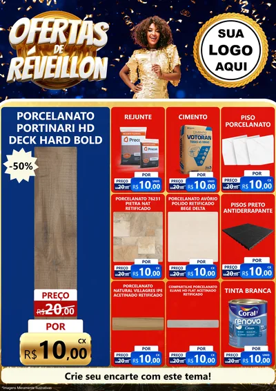 Modelo de Encarte para Encarte A4 Vertical com o tema Ofertas de Réveillon para Pisos e revestimentos