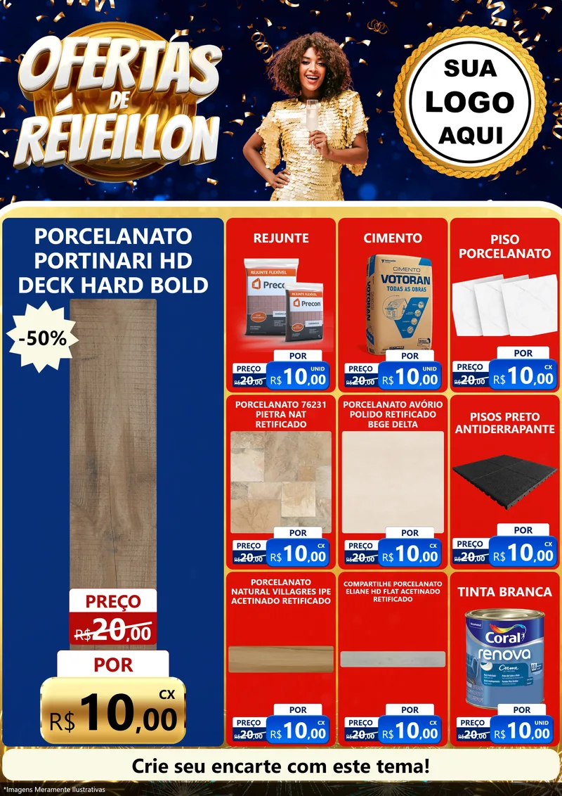 Modelo de Encarte para Encarte A4 Vertical com o tema Ofertas de Réveillon para Pisos e revestimentos