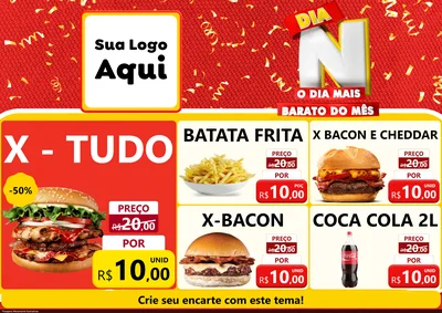 Modelo de Encarte para Encarte A4 Horizontal com o tema Dia N o Dia Mais Barato do Mês para Hamburgueria