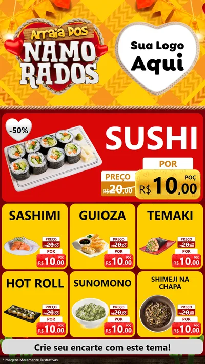 Modelo de Rede Social para Stories com o tema Arraiá dos Namorados para Comida japonesa