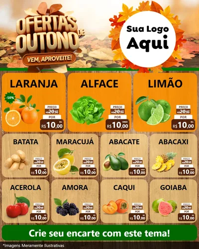 Modelo de Rede Social para Feed Instagram com o tema Ofertas de Outono - Vem, Aproveite! para Hortifrúti